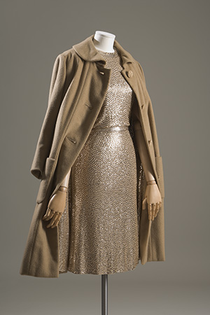 gold dress and coat designed by Norman Norell