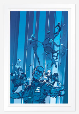 illustration with many figures floating upward