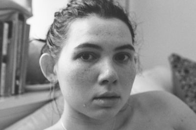 black and white closeup of a girl