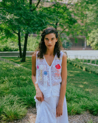woman wearing a knitted garment