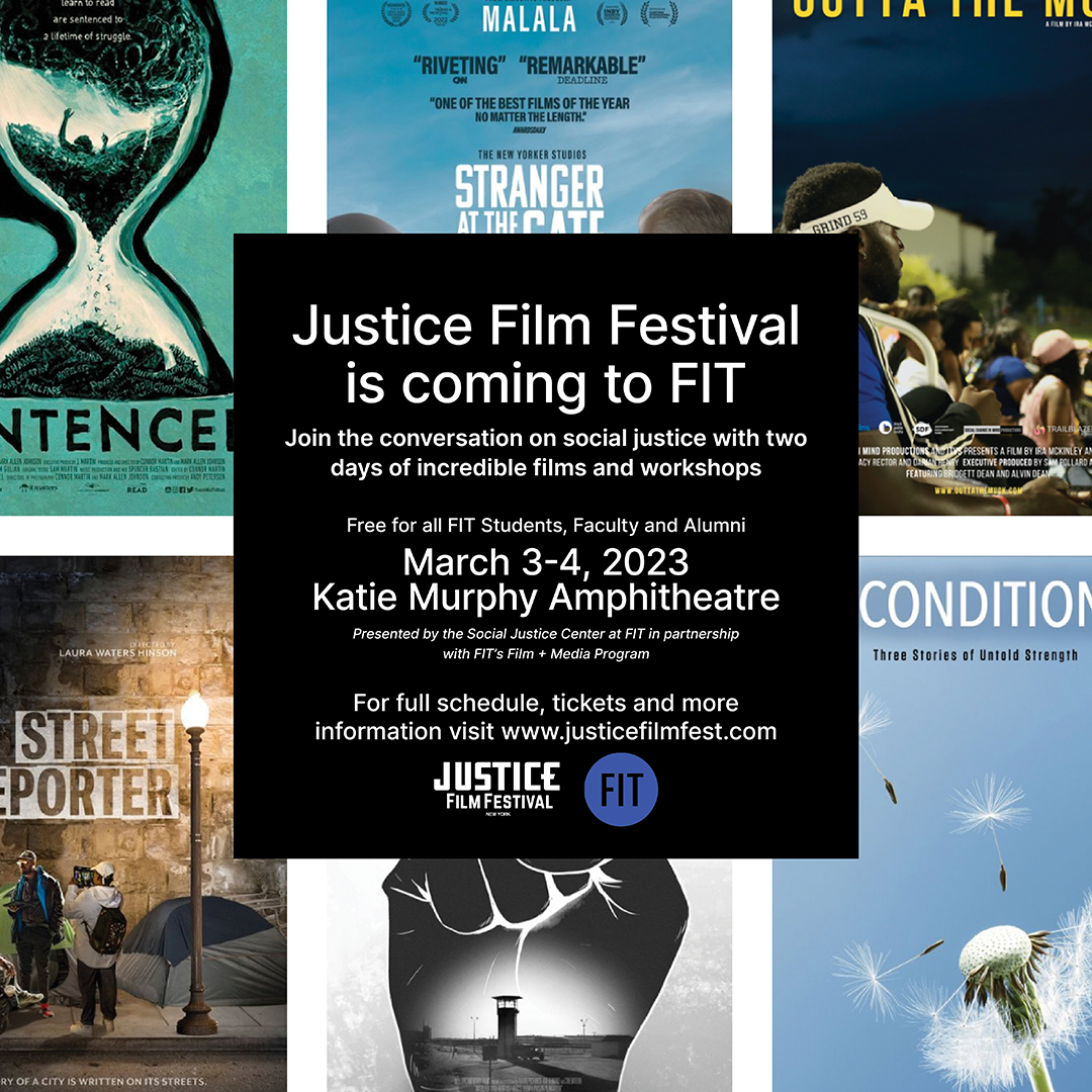 Justice Film Festival flyer with film posters