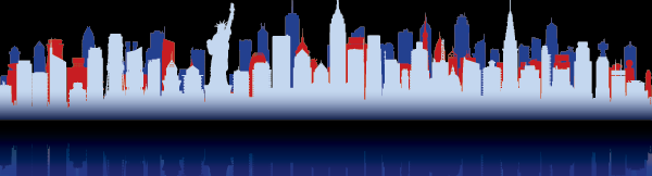 red white and blue NYC skyline