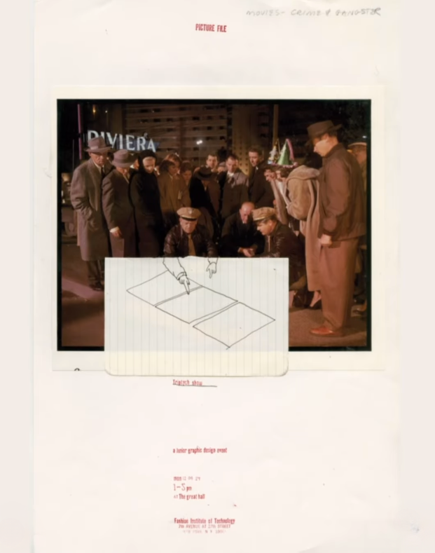 flyer for event with vintage image of army general pointing to a map with onlookers, but the map has been replaced by a line drawing of a triptych