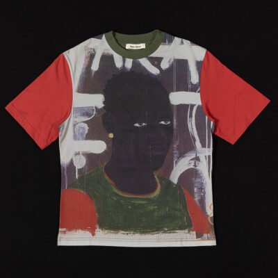 T-shirt with artwork by Kerry James Marshall on the front of a man