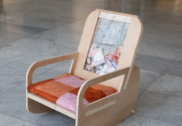 EiSandi Kyaw, Jessica Liang, Plastics in Motion. Birch plywood, acrylic, fabric scraps, plastic bags, plastic scraps.