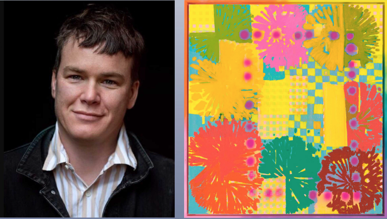 photo of Keltie Ferris; brightly colored artwork