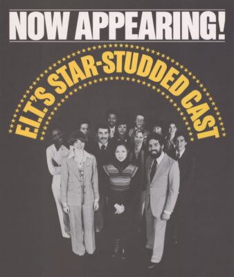 poster with black and white photo of students standing like an ensemble cast with text treatment that reads 'Now Appearing: FIT's Star-Studded Cast'