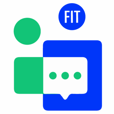 Mental Health Resources logo with circles and squares denoting two people interacting and a talk bubble; one circle is an FIT logo