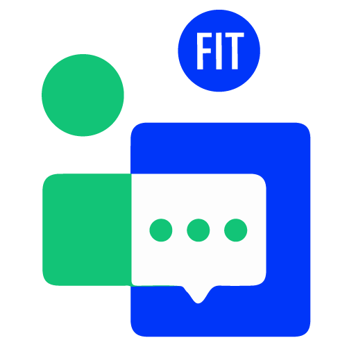 Mental Health Resources logo with circles and squares denoting two people interacting and a talk bubble; one circle is an FIT logo
