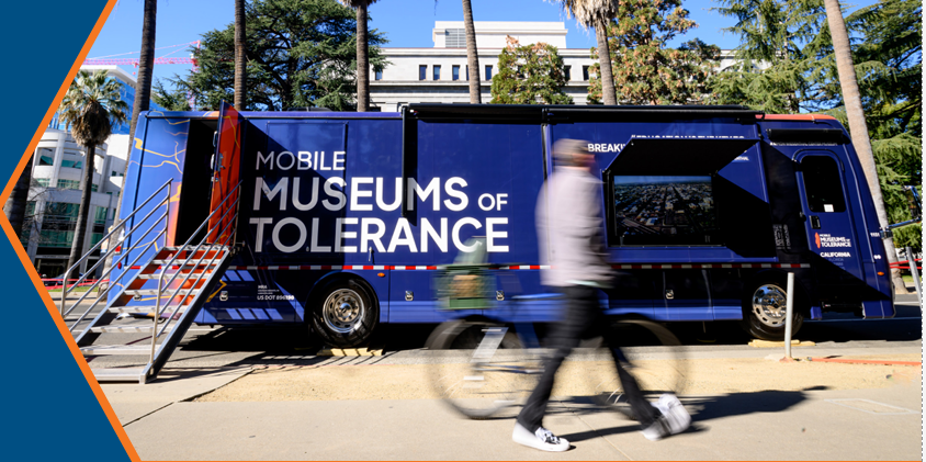 the outside of a Museums of Tolerance bus