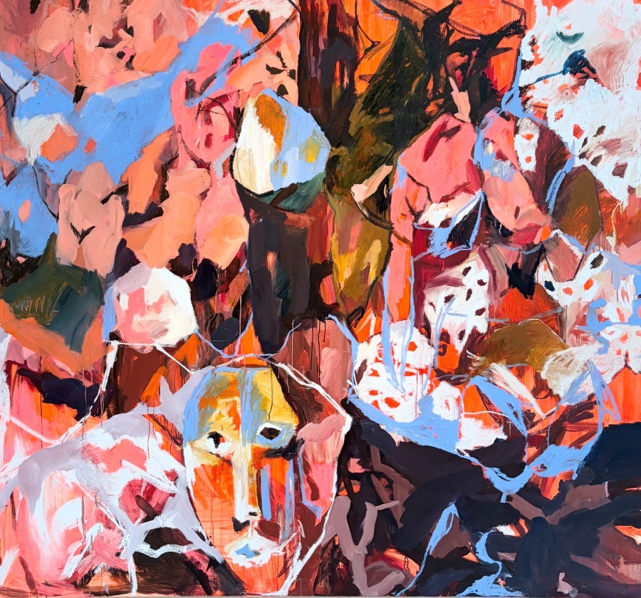 abstract painting will line work of faces