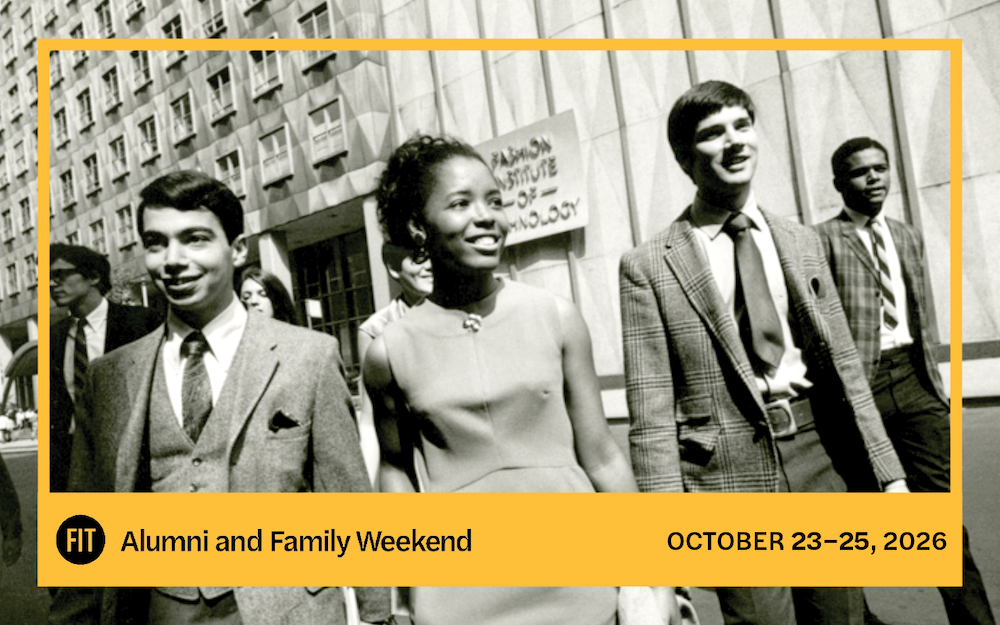 vintage black and white photo of students on FIT campus